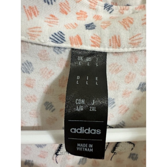 Adidas Golf Polo Shirt Mens LARGE Pink All Over Peach Performance Stretch - Picture 3 of 3